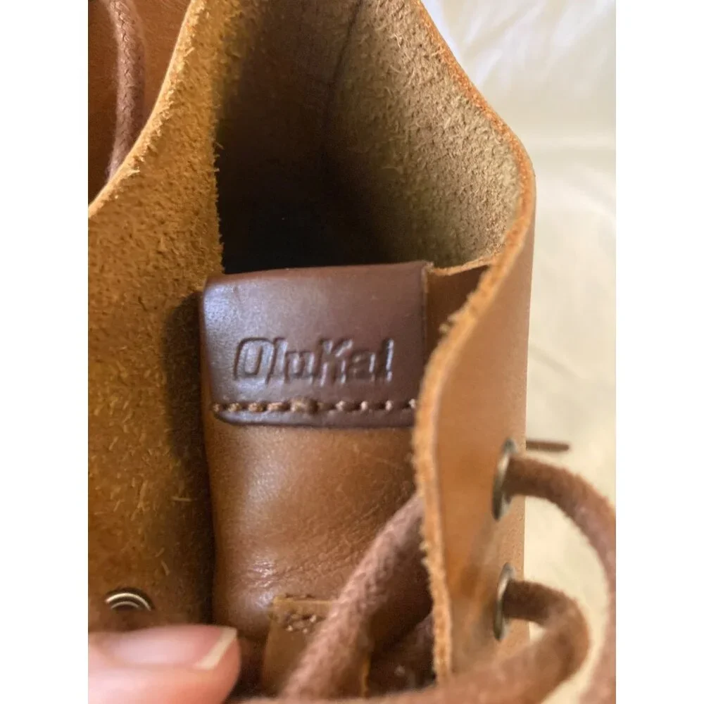 Mens Olukai NaluKai Boot Leather‎ Brown White 8/41 Lace Up